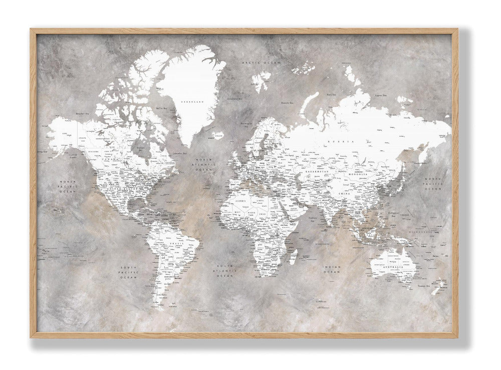 Detailed world map with cities Vali Poster