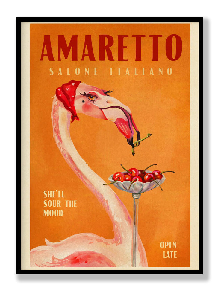 Amaretto Flamingo Art Deco Italienisches Café Reisekunst Poster